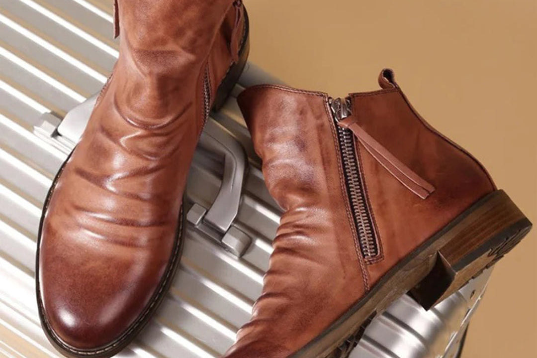 Alastair - Men's Leather Zip Ankle Boots - Auburn
