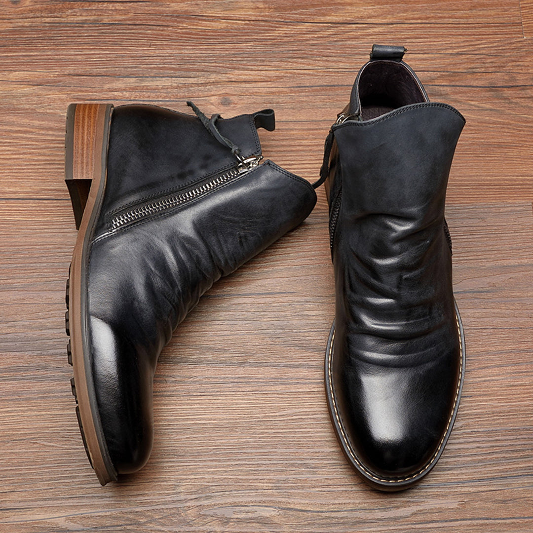 Alastair - Men's Leather Zip Ankle Boots - Black