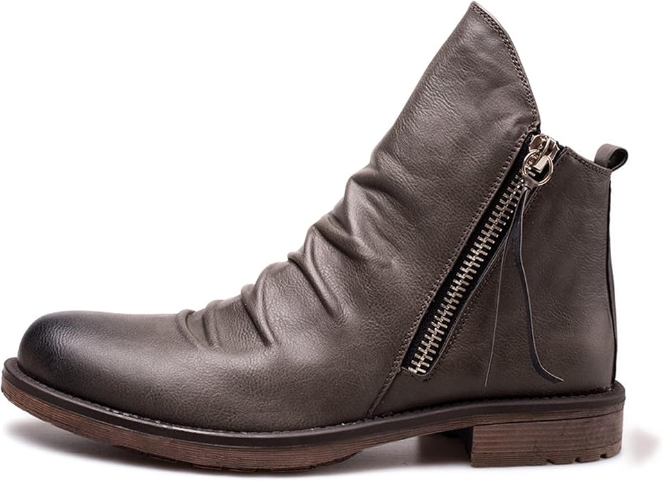 Alastair - Men's Leather Zip Ankle Boots - Grey