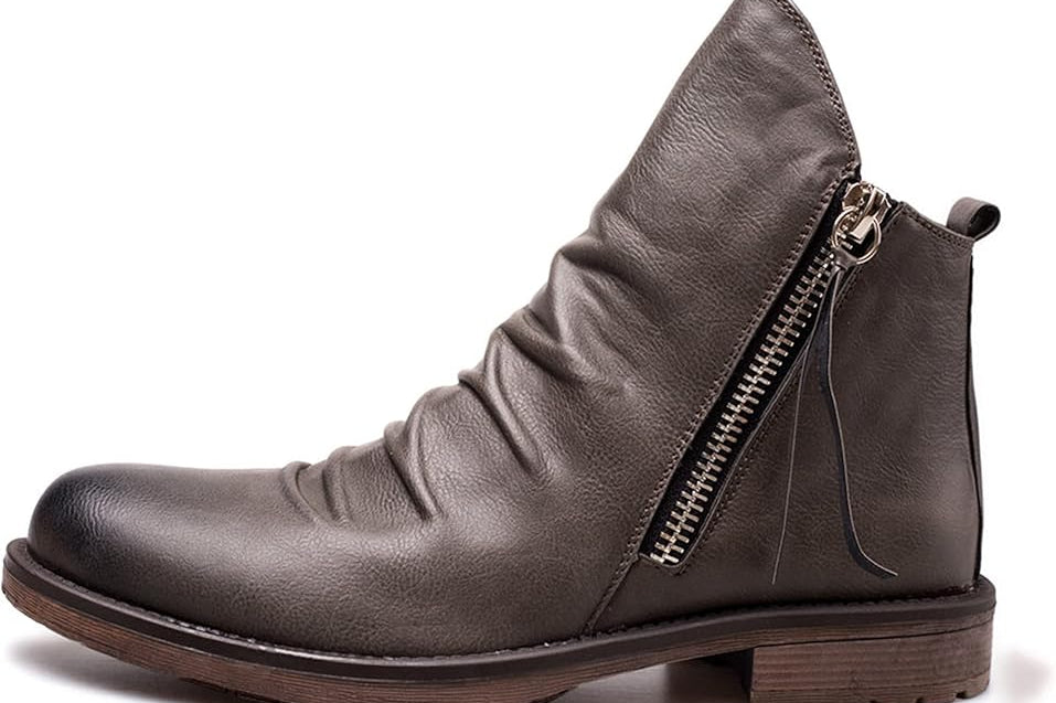 Alastair - Men's Leather Zip Ankle Boots - Grey