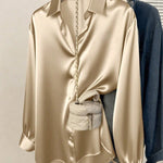 Alayna - Women's Satin Button-Down Long Sleeve Work Shirt