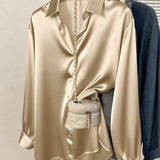 Alayna - Women's Satin Button-Down Long Sleeve Work Shirt
