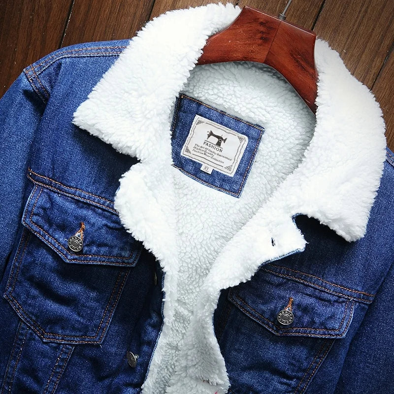 Albert - Men's Warm Lined Denim Jacket with Solid Wash