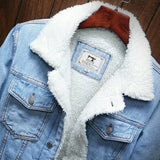 Albert - Men's Warm Lined Denim Jacket with Solid Wash