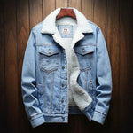 Albert - Men's Warm Lined Denim Jacket with Solid Wash - Light Blue