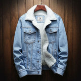Albert - Men's Warm Lined Denim Jacket with Solid Wash - Light Blue