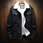 Albert - Men's Warm Lined Denim Jacket with Solid Wash - Black