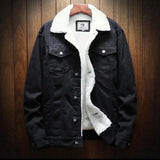 Albert - Men's Warm Lined Denim Jacket with Solid Wash - Black