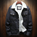 Albert - Men's Warm Lined Denim Jacket with Solid Wash - Faded Black