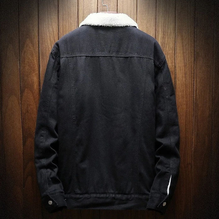 Albert - Men's Warm Lined Denim Jacket with Solid Wash