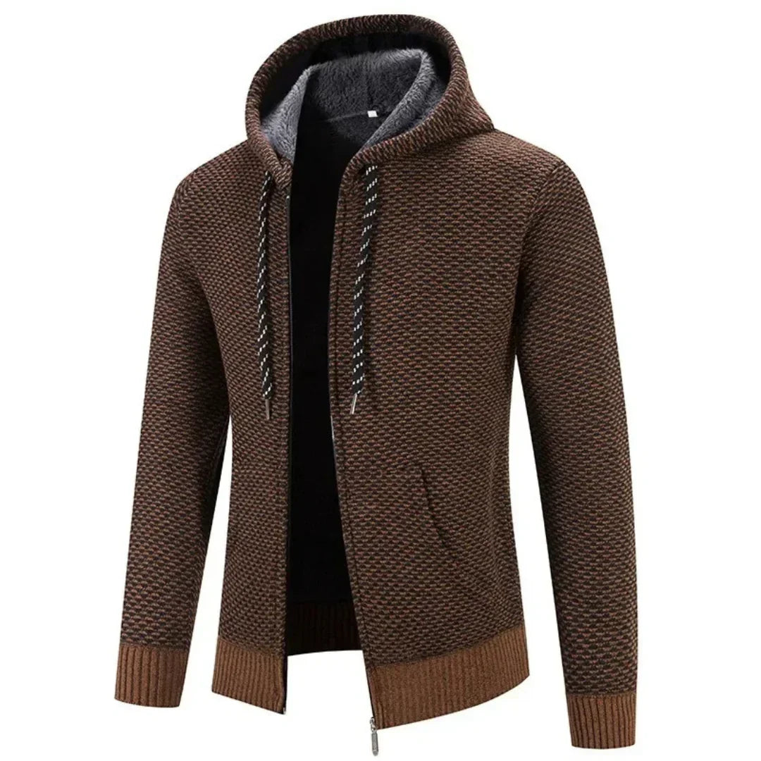Alden - Men's Hooded Zip-Up Knit Cardigan - Brown