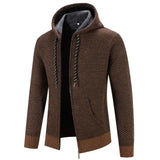 Alden - Men's Hooded Zip-Up Knit Cardigan - Brown