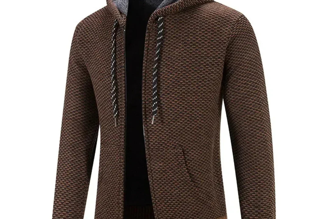 Alden - Men's Hooded Zip-Up Knit Cardigan - Brown