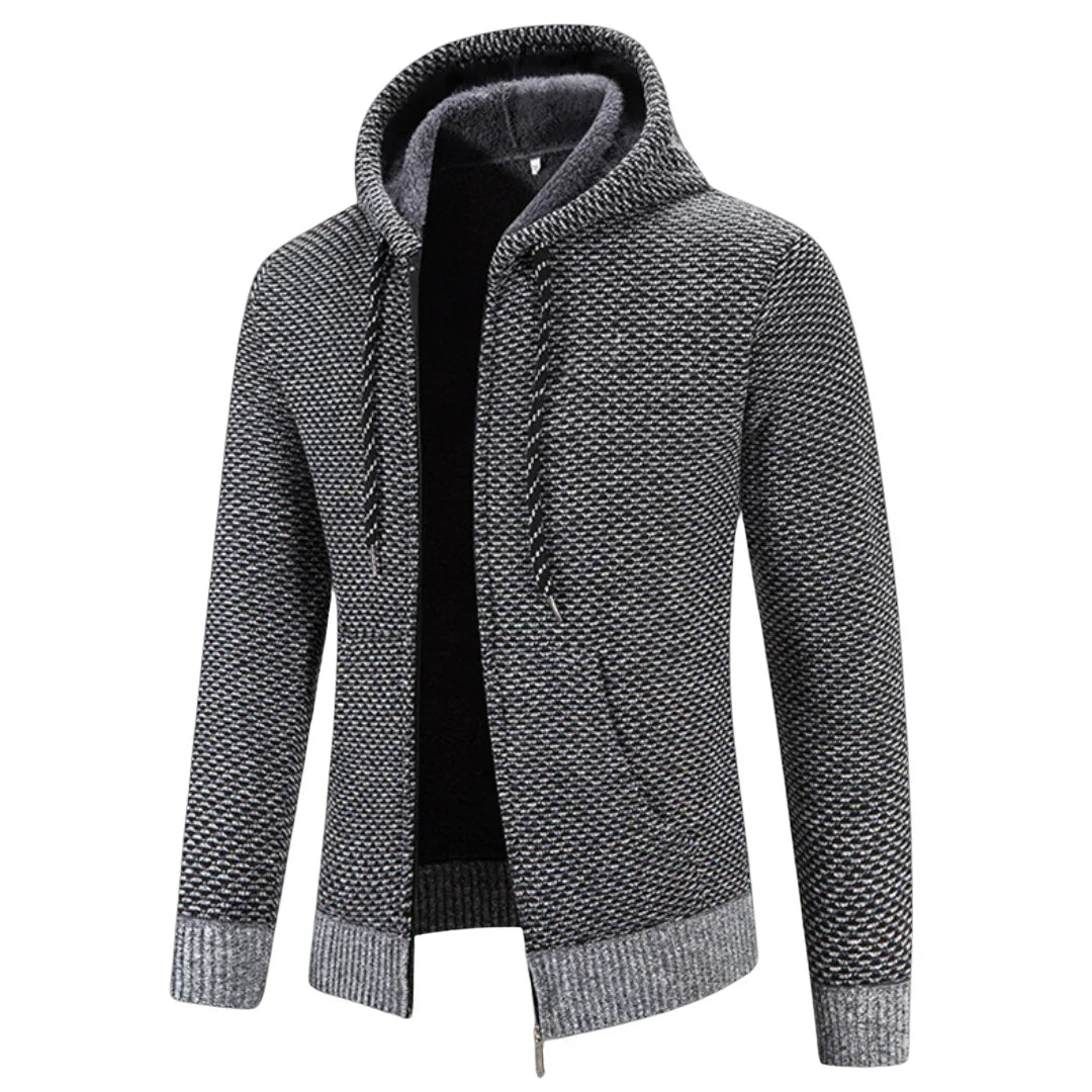Alden - Men's Hooded Zip-Up Knit Cardigan - Gray