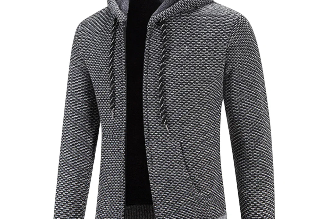 Alden - Men's Hooded Zip-Up Knit Cardigan - Gray