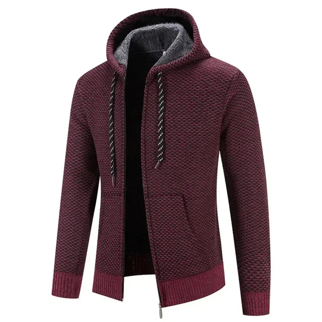 Alden - Men's Hooded Zip-Up Knit Cardigan - Red