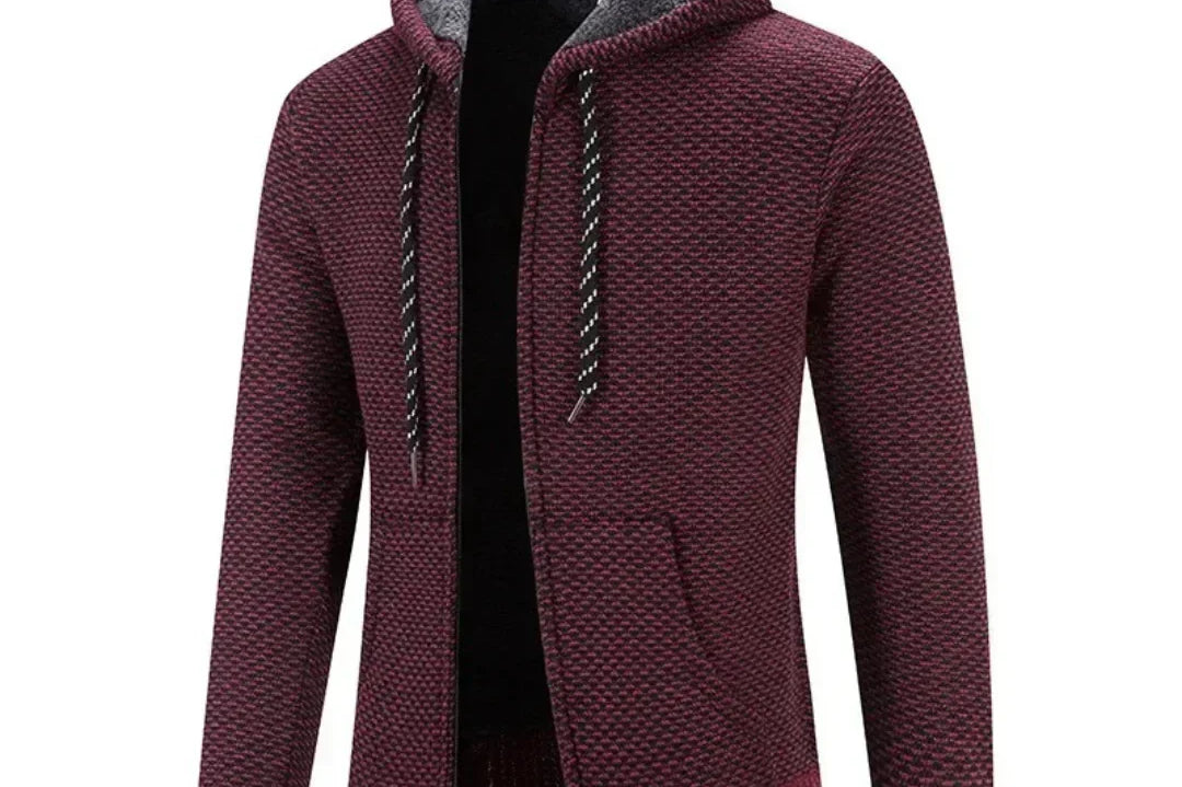 Alden - Men's Hooded Zip-Up Knit Cardigan - Red