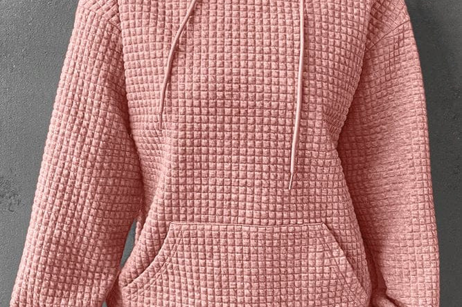 Women's Waffle Knit Hoodie | Casual Relaxed Pullover Hoodie