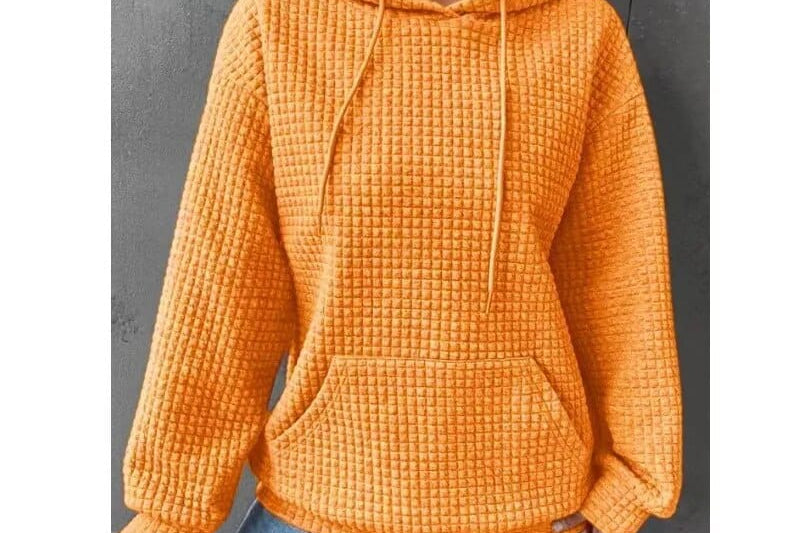 Women's Waffle Knit Hoodie | Casual Relaxed Pullover Hoodie