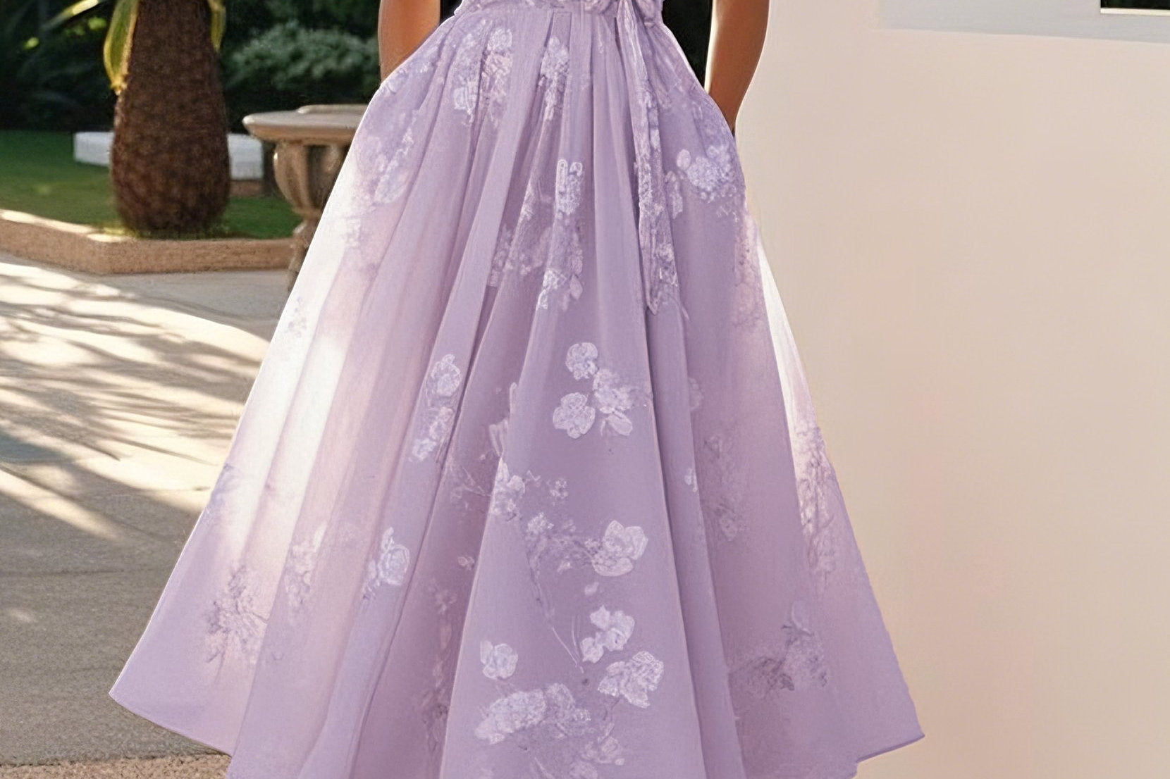 Amberly - Women's Floral Midi Cocktail Dress with Waist Bow - Purple