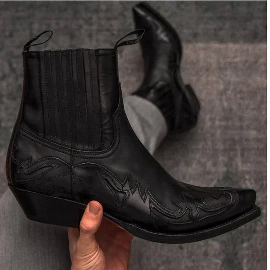 Anders - Men's Western Cowboy Boots with Stitching - Black
