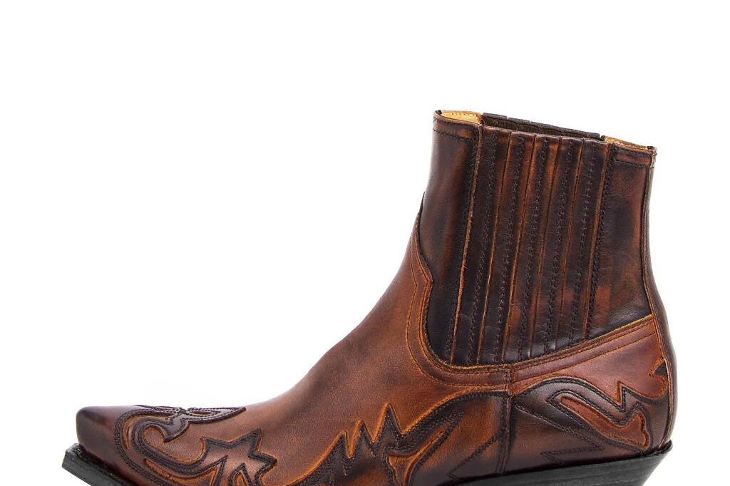 Anders - Men's Western Cowboy Boots with Stitching - Brown