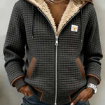 Anna - Women's Waffle Quilted Hooded Jacket with Sherpa Lining - Dark Gray