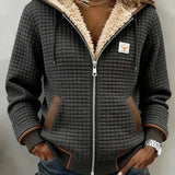 Anna - Women's Waffle Quilted Hooded Jacket with Sherpa Lining - Dark Gray