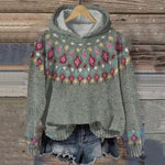 Annick - Women's Oversized Fair Isle Hooded Sweater - Gray