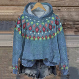 Annick - Women's Oversized Fair Isle Hooded Sweater - Blue