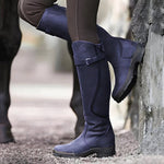Aoibh - Women's Leather Knee-High Riding Boots with Buckle Strap - Purple