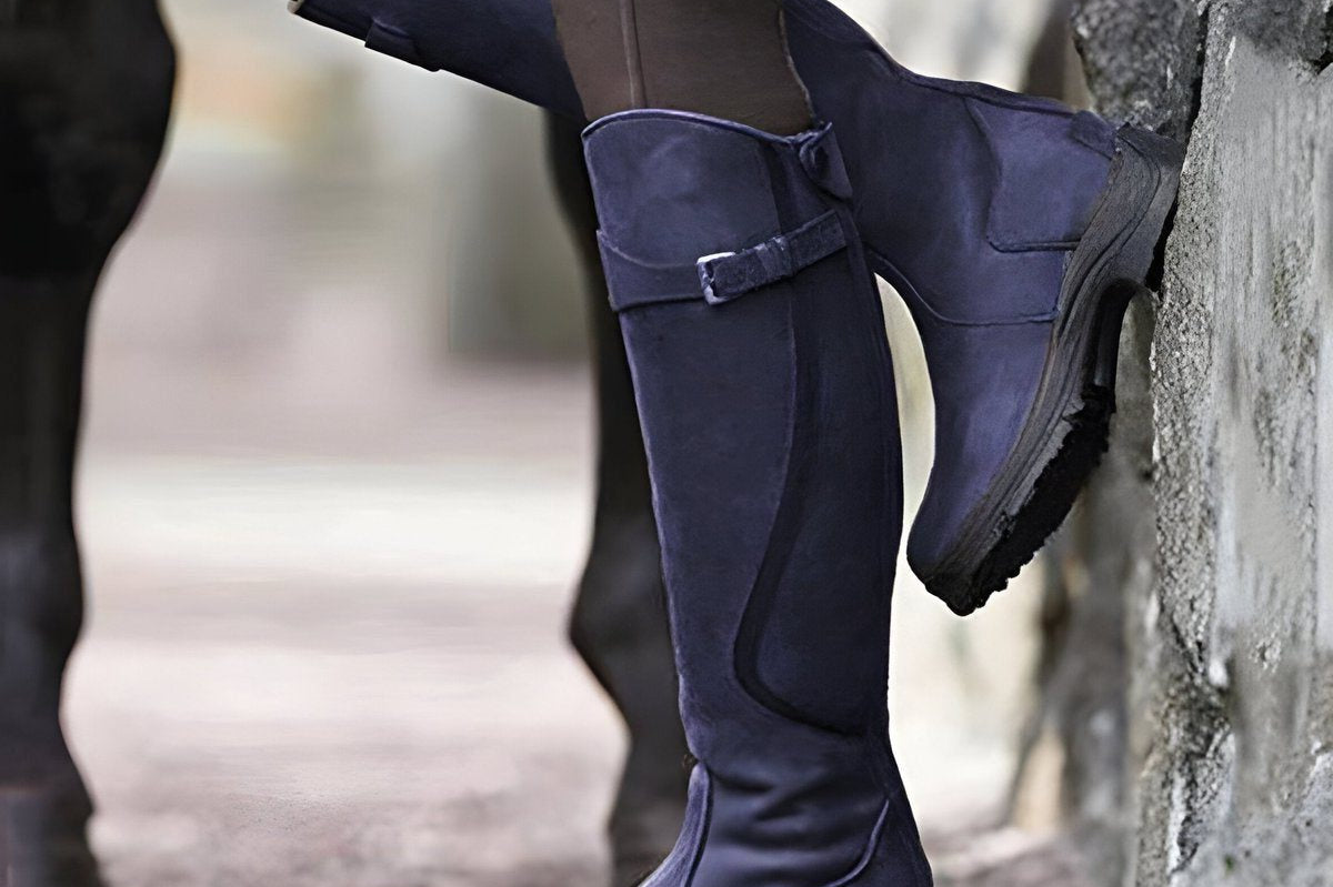 Aoibh - Women's Leather Knee-High Riding Boots with Buckle Strap - Purple