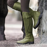 Aoibh - Women's Leather Knee-High Riding Boots with Buckle Strap - Green
