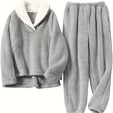 Aoife - Women's Teddy Fleece Half-Zip Lounge Set - Grey