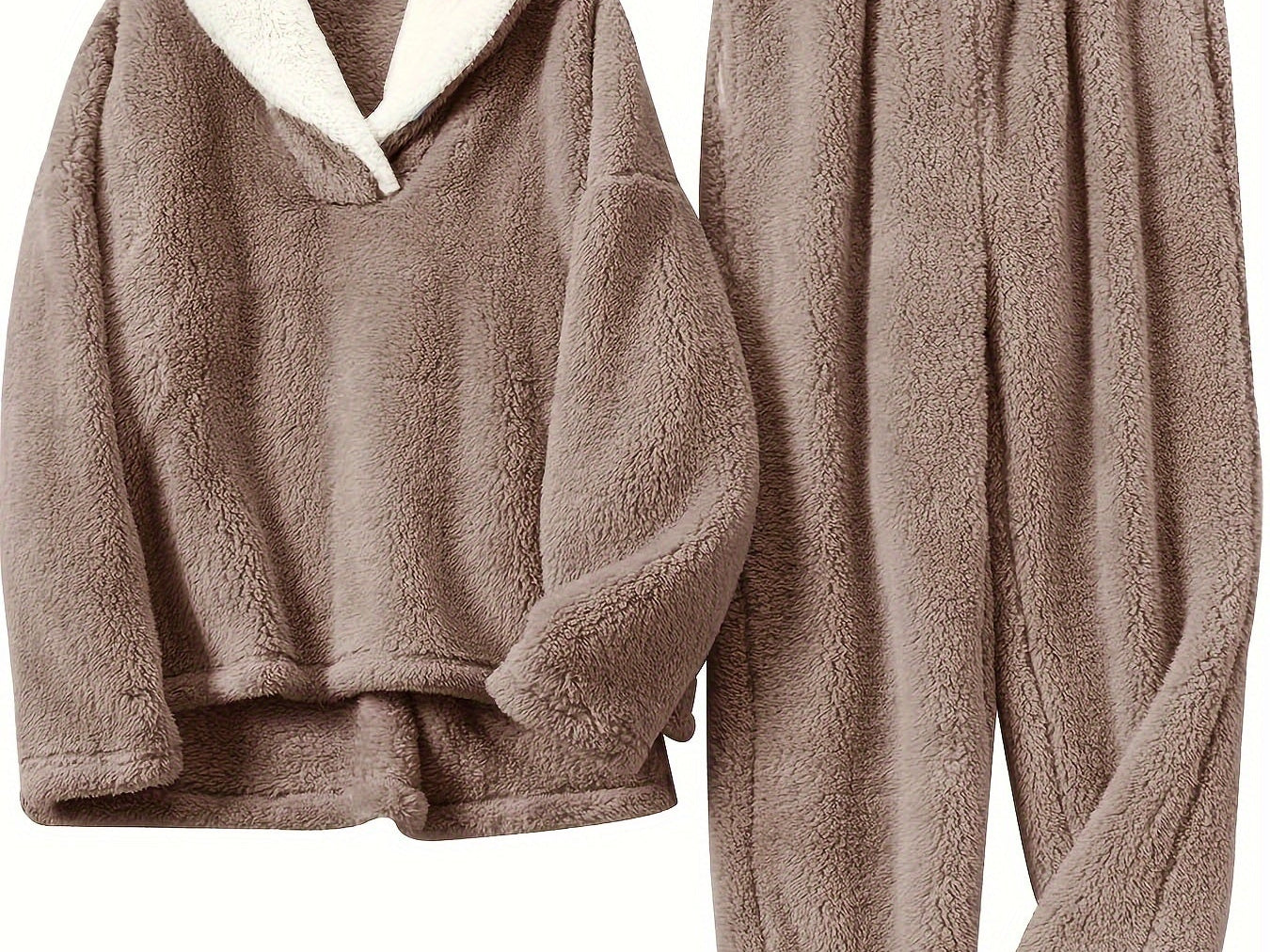 Aoife - Women's Teddy Fleece Half-Zip Lounge Set - Khaki