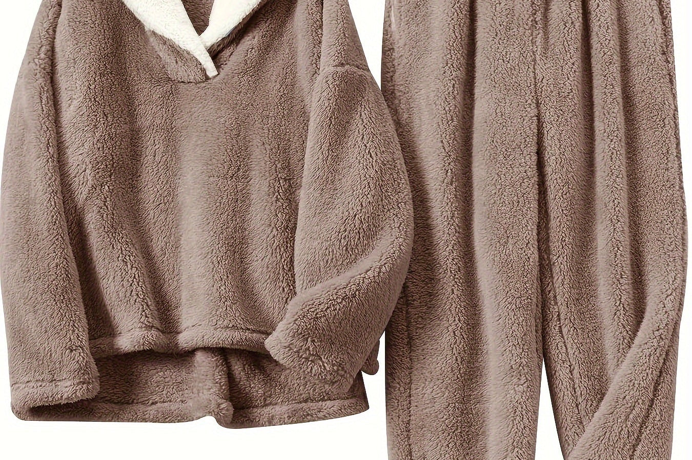 Aoife - Women's Teddy Fleece Half-Zip Lounge Set - Khaki