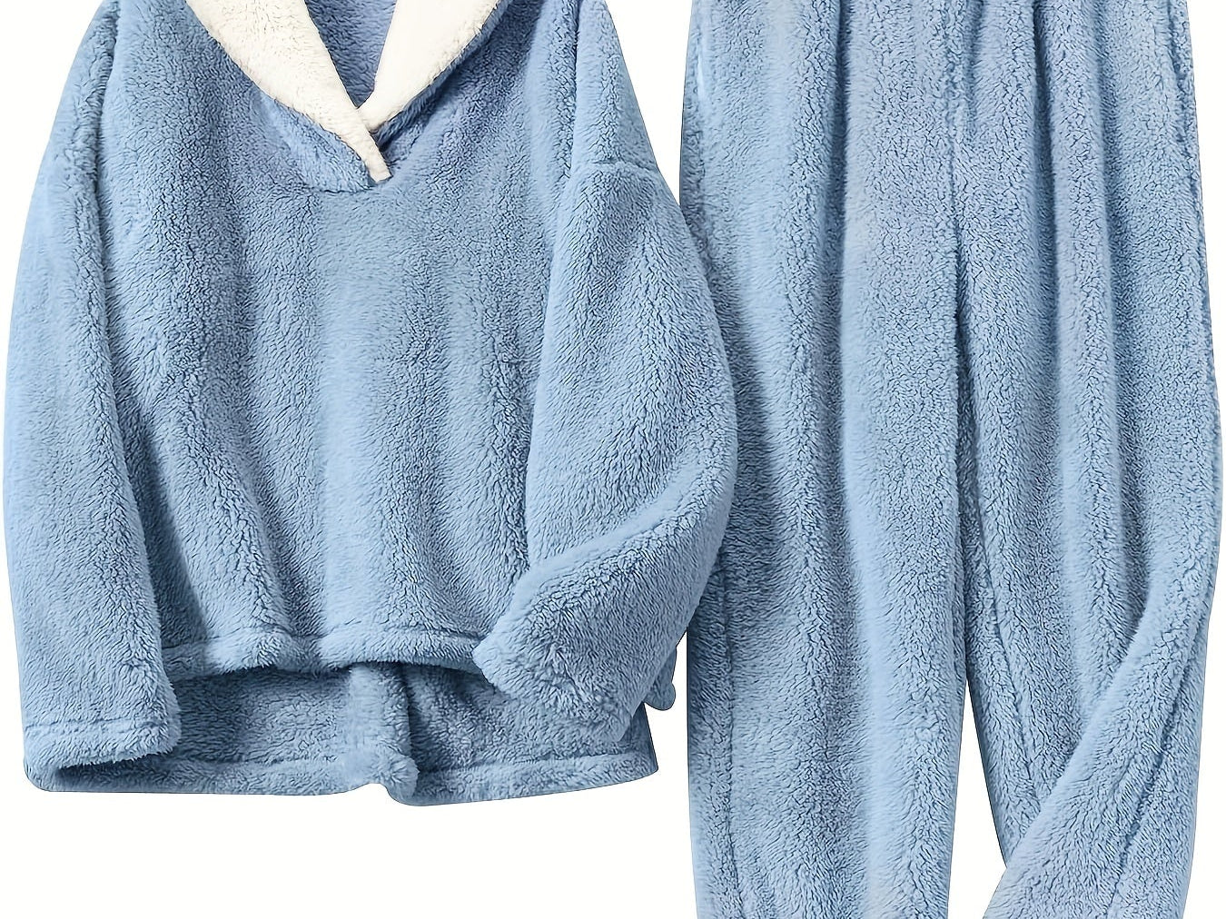 Aoife - Women's Teddy Fleece Half-Zip Lounge Set - Blue