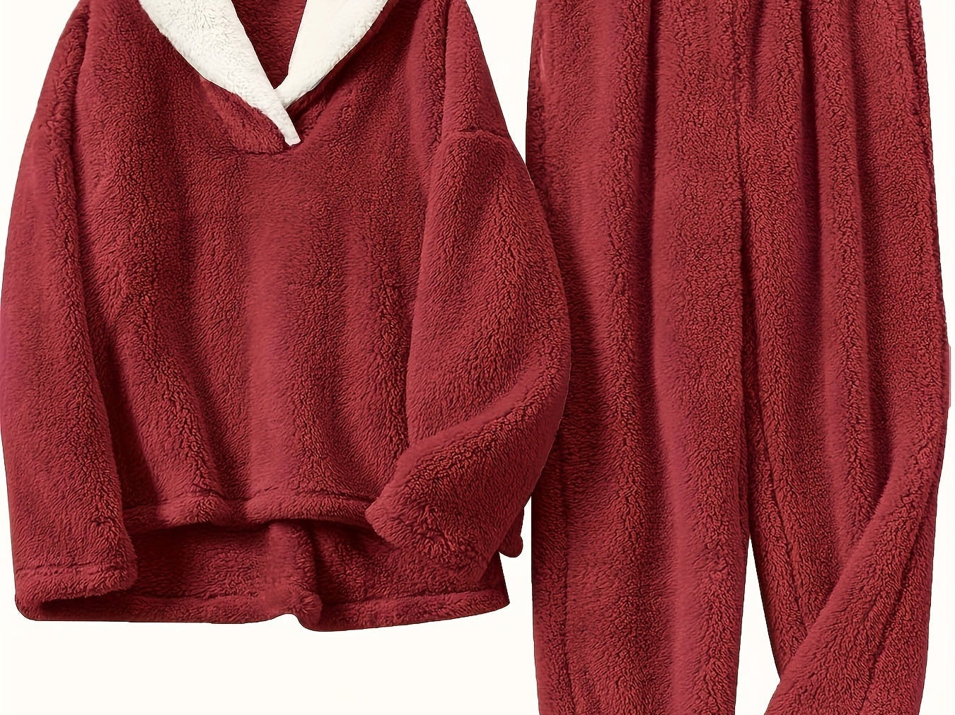 Aoife - Women's Teddy Fleece Half-Zip Lounge Set - Red