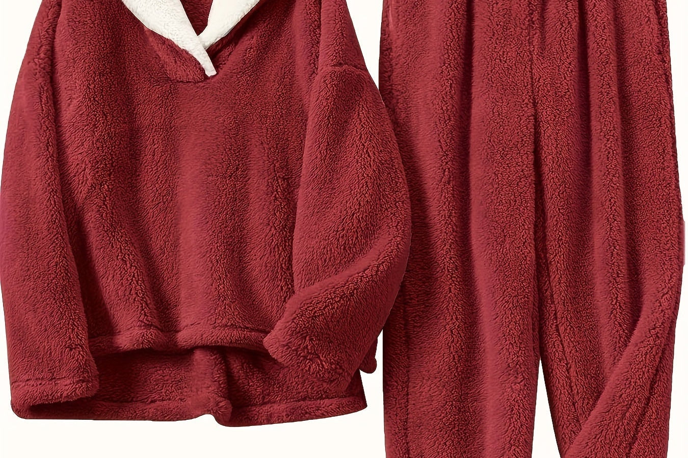 Aoife - Women's Teddy Fleece Half-Zip Lounge Set - Red