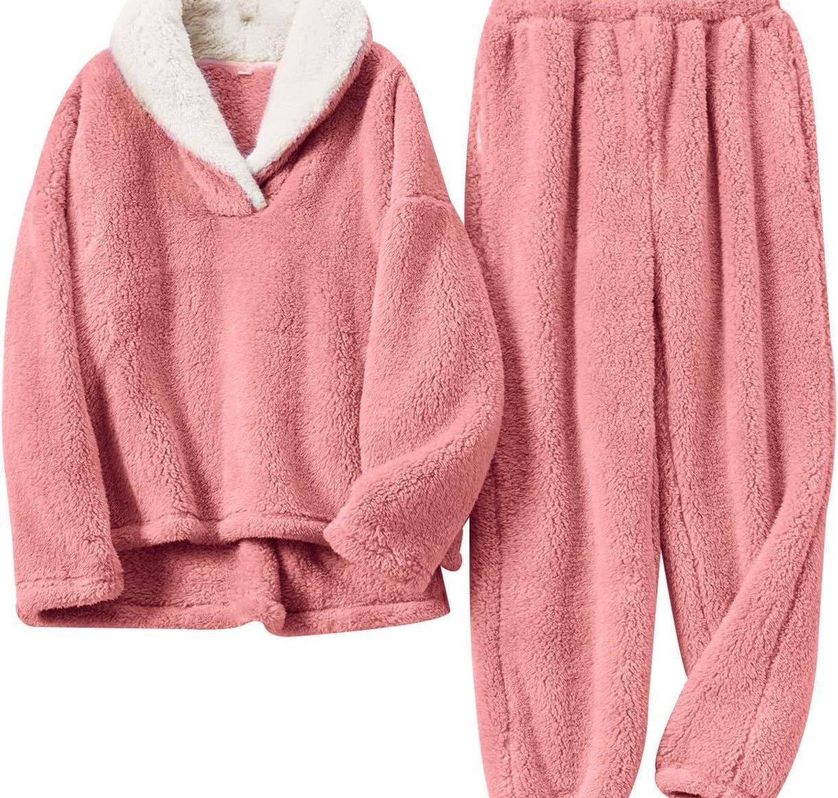 Aoife - Women's Teddy Fleece Half-Zip Lounge Set - Pink