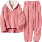 Aoife - Women's Teddy Fleece Half-Zip Lounge Set - Pink