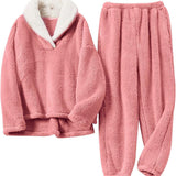 Aoife - Women's Teddy Fleece Half-Zip Lounge Set - Pink