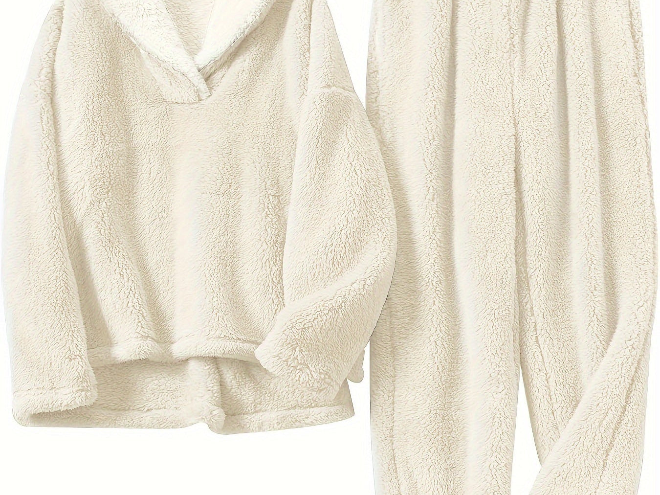 Aoife - Women's Teddy Fleece Half-Zip Lounge Set - Beige