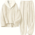 Aoife - Women's Teddy Fleece Half-Zip Lounge Set - Beige