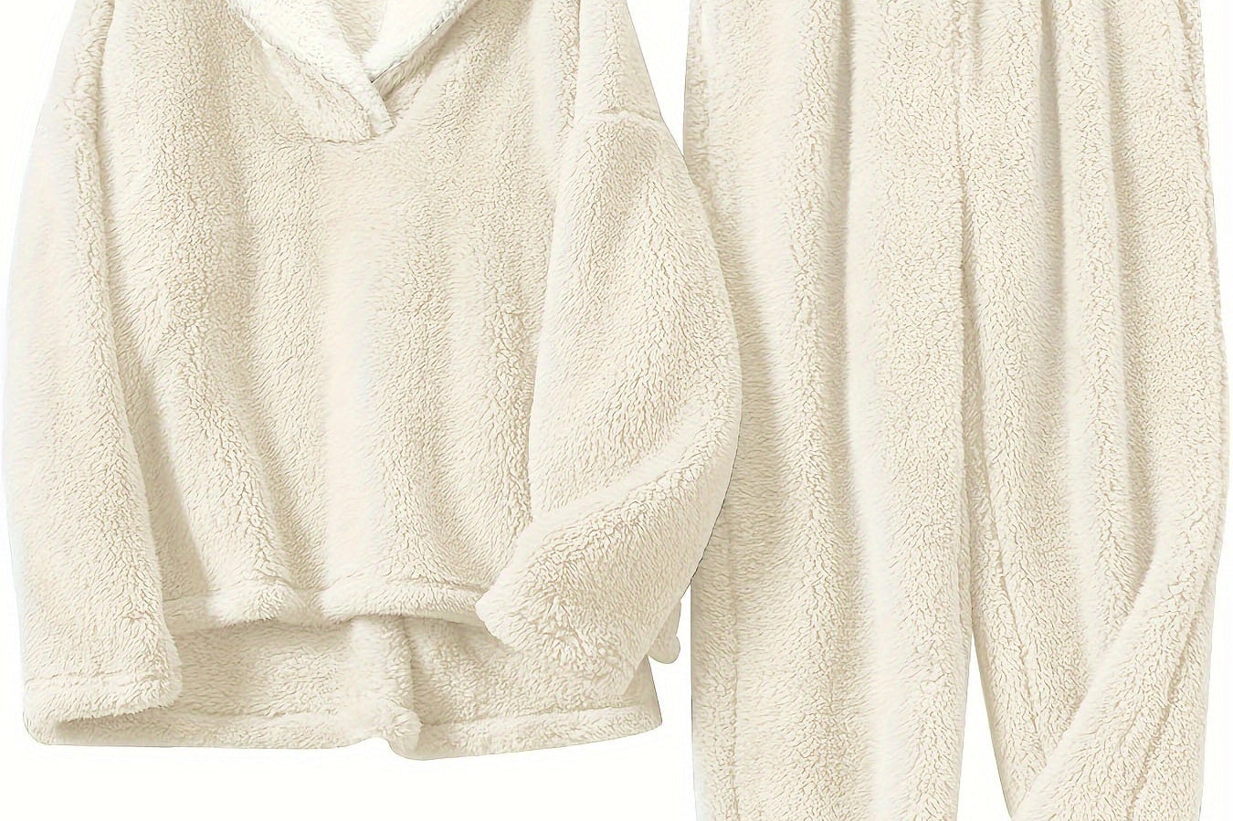Aoife - Women's Teddy Fleece Half-Zip Lounge Set - Beige