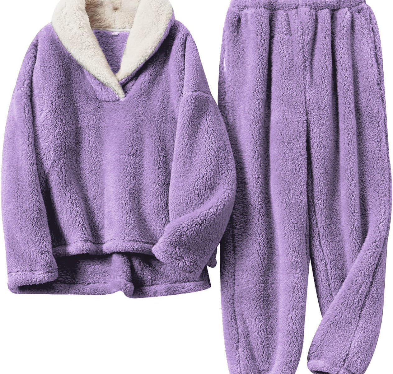 Aoife - Women's Teddy Fleece Half-Zip Lounge Set - Light Purple