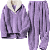 Aoife - Women's Teddy Fleece Half-Zip Lounge Set - Light Purple