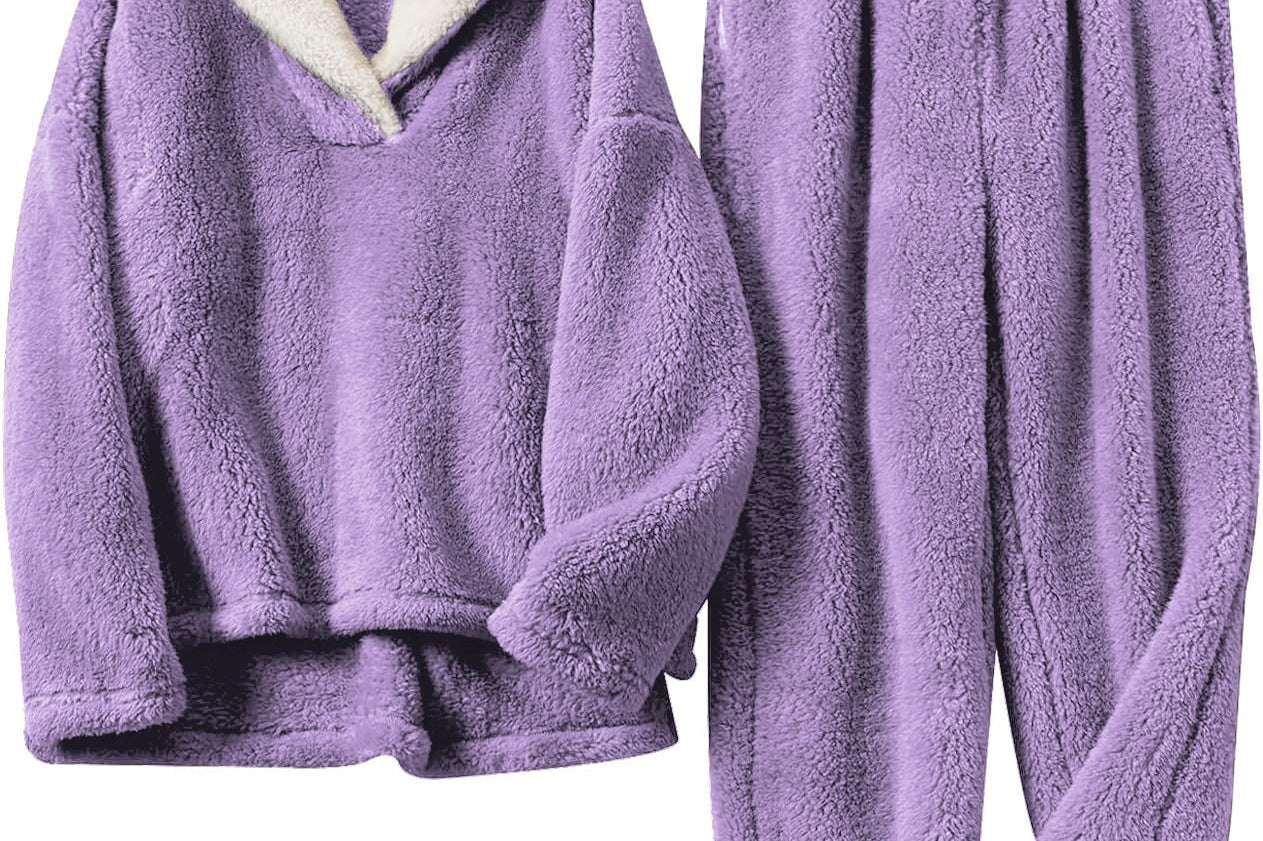 Aoife - Women's Teddy Fleece Half-Zip Lounge Set - Light Purple