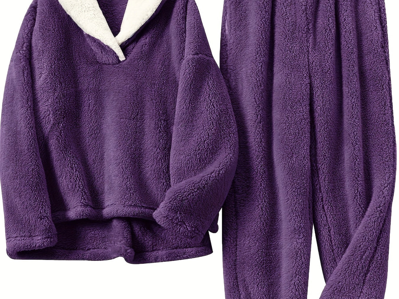 Aoife - Women's Teddy Fleece Half-Zip Lounge Set - Purple