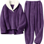Aoife - Women's Teddy Fleece Half-Zip Lounge Set - Purple